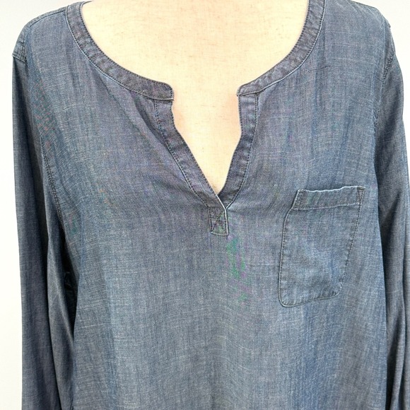 J Jill Denim Womens Chambray Top XL Blue Minimalist Linen Blend Capsule Wardrobe - Picture 3 of 9